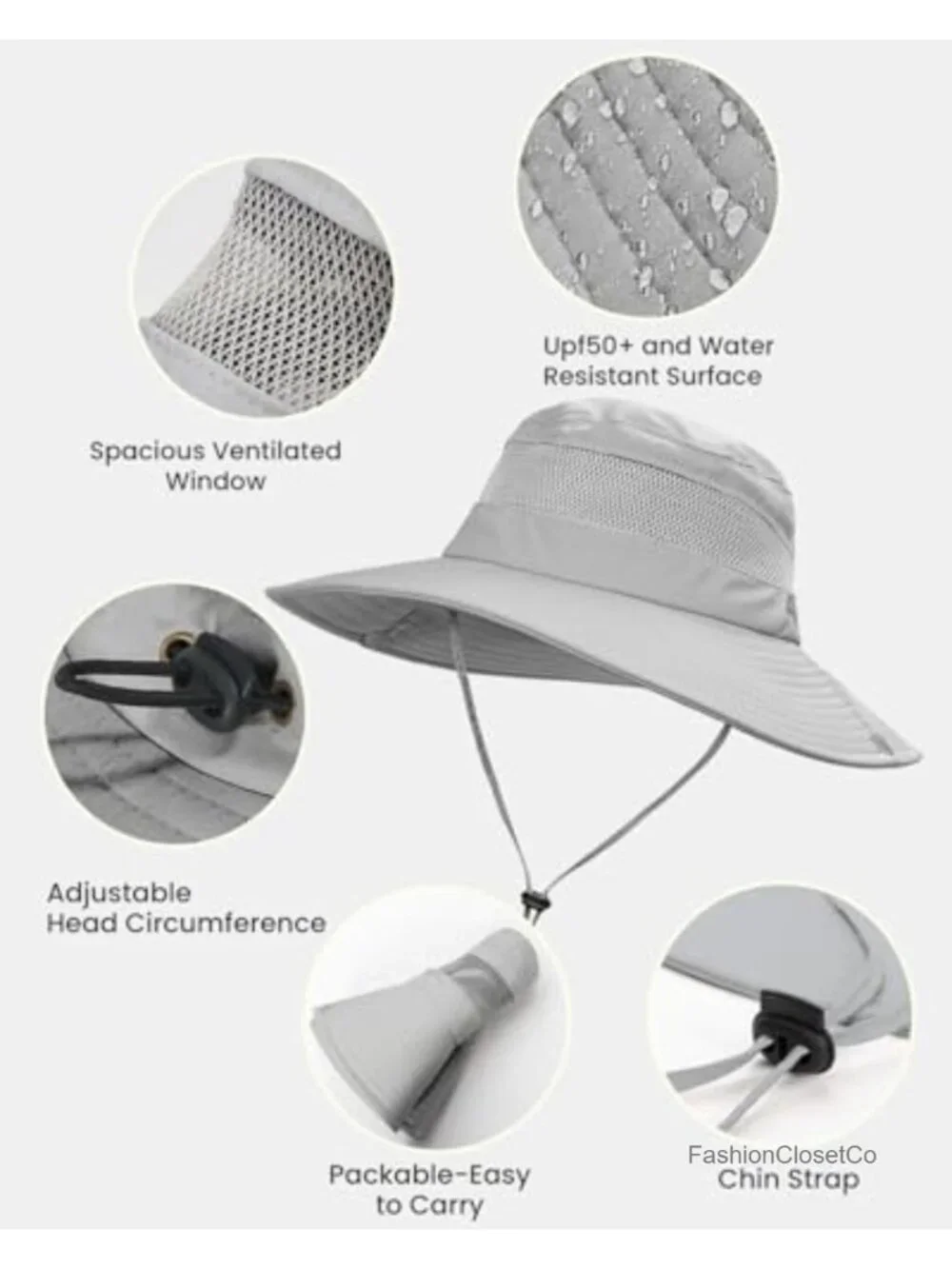 UPF 50+ High Ponytail Bucket Hat, Waterproof, Breathable, Adjustable Sun Hat